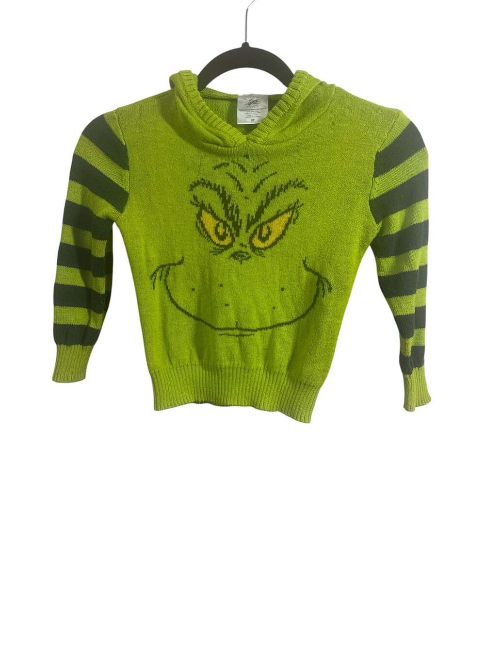 Dr. Seuss The Grinch Hooded Knit Sweater Size 3T Green Striped Christmas